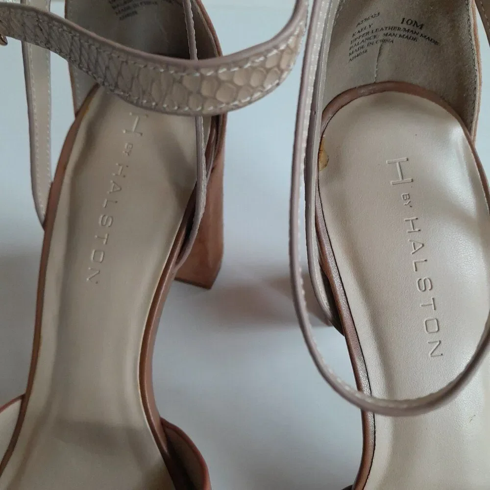 H by Halston Kaely Snake Embossed Tan Heels Size 10M
